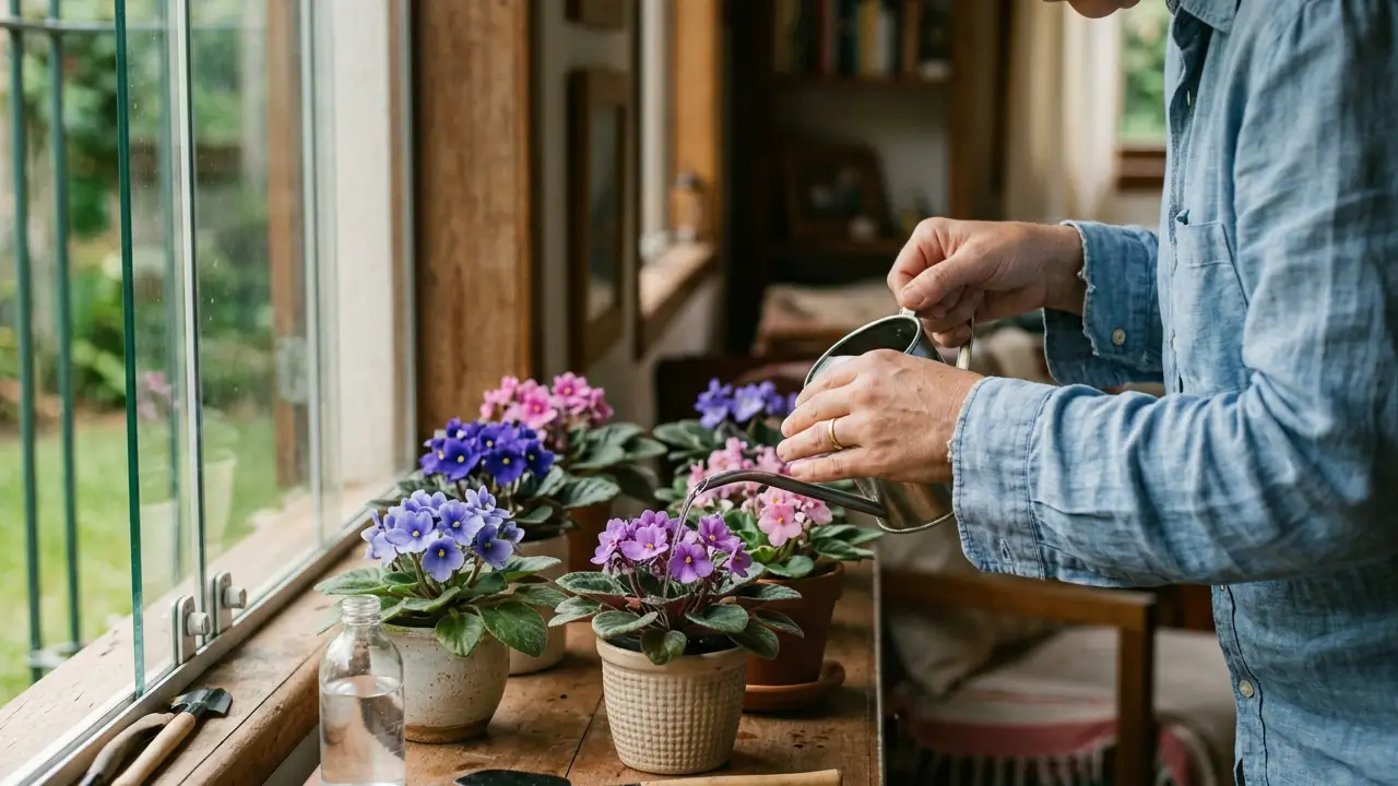 pessoa cuidando de violetas em casa como cultivar violetas saudáveis